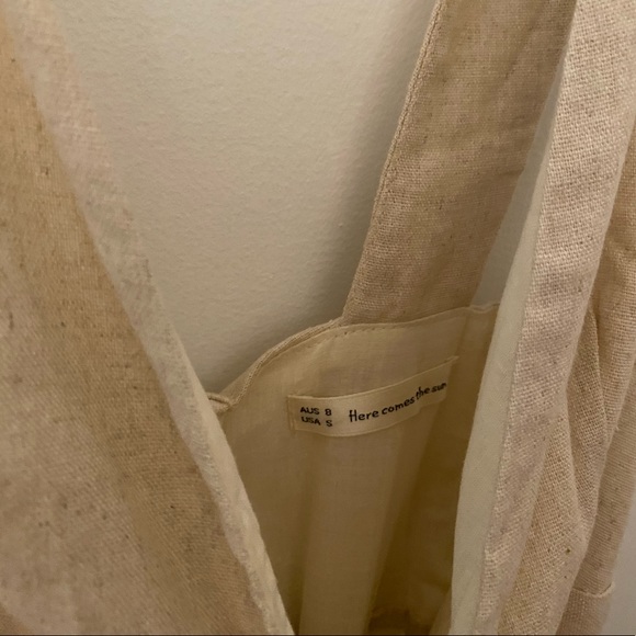 Beige/natural linen flared leg jumpsuit with tie. - Picture 5 of 5